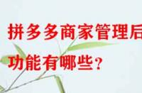 拼多多商家管理后臺(tái)功能有哪些？