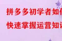 拼多多初學(xué)者如何快速掌握運(yùn)營(yíng)知識(shí)？