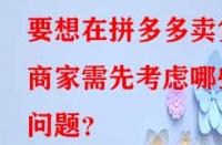 要想在拼多多賣貨商家需先考慮哪些問(wèn)題？