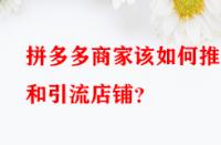 拼多多商家該如何推廣和引流店鋪？